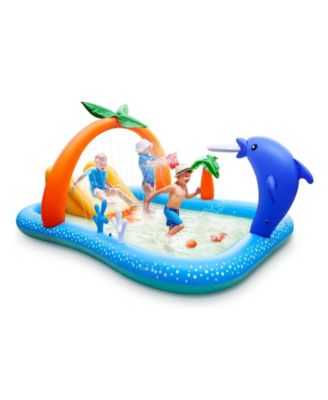KidPool Slide Inflatable Play Center Wading Lounge Coconut Palm Sprinkler Water Game