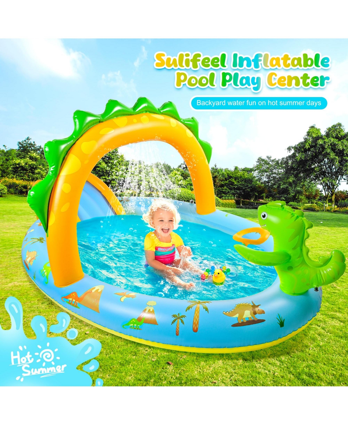 Aofar 96'' Inflatable Dinosaur Pool Slide Sprinkler Garden