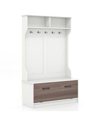 Multifunction Entryway Hall Tree with Seat Bench and Storage Cabinet