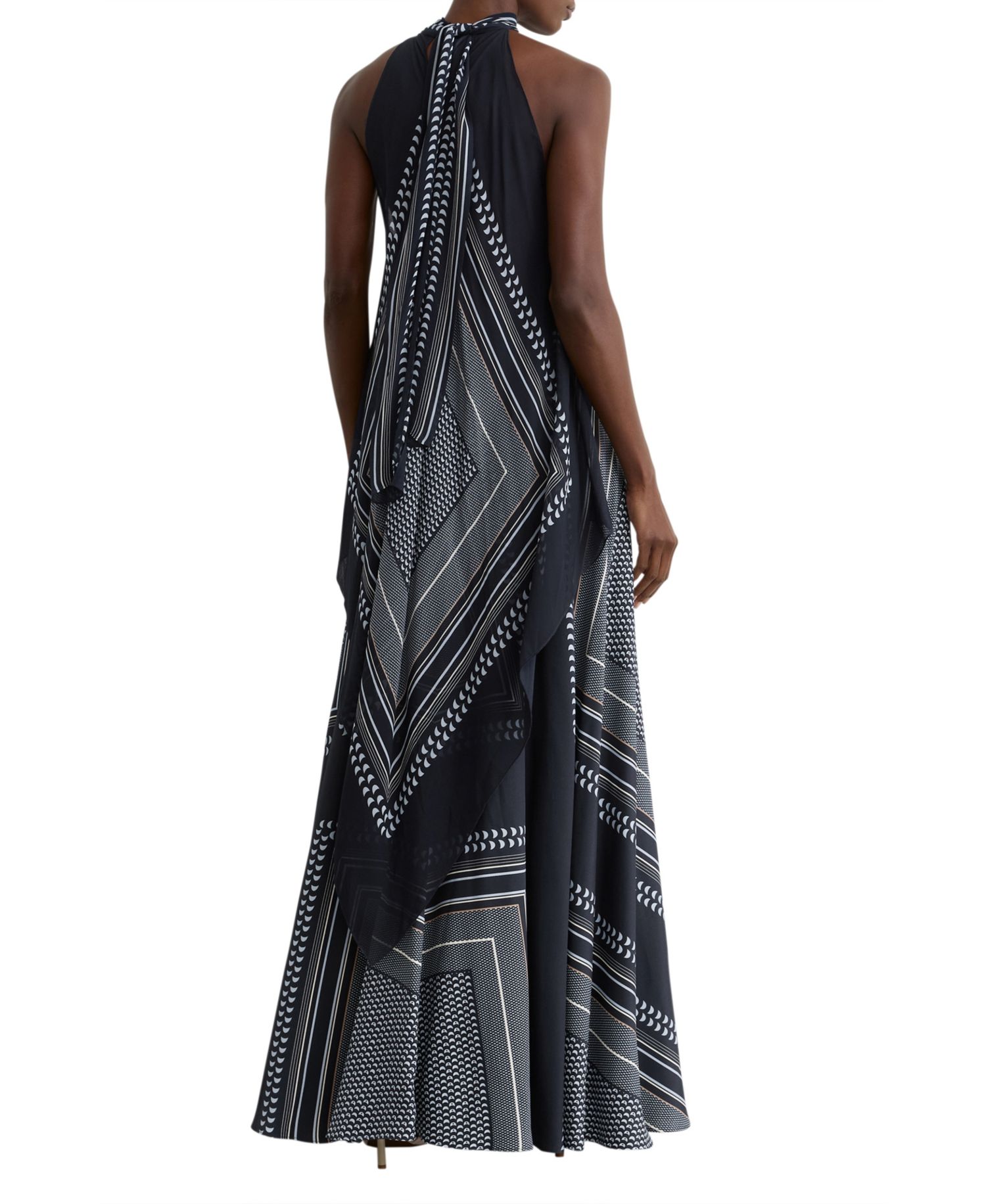 Women's Scarf-Print Tie-Neck Maxi Dress