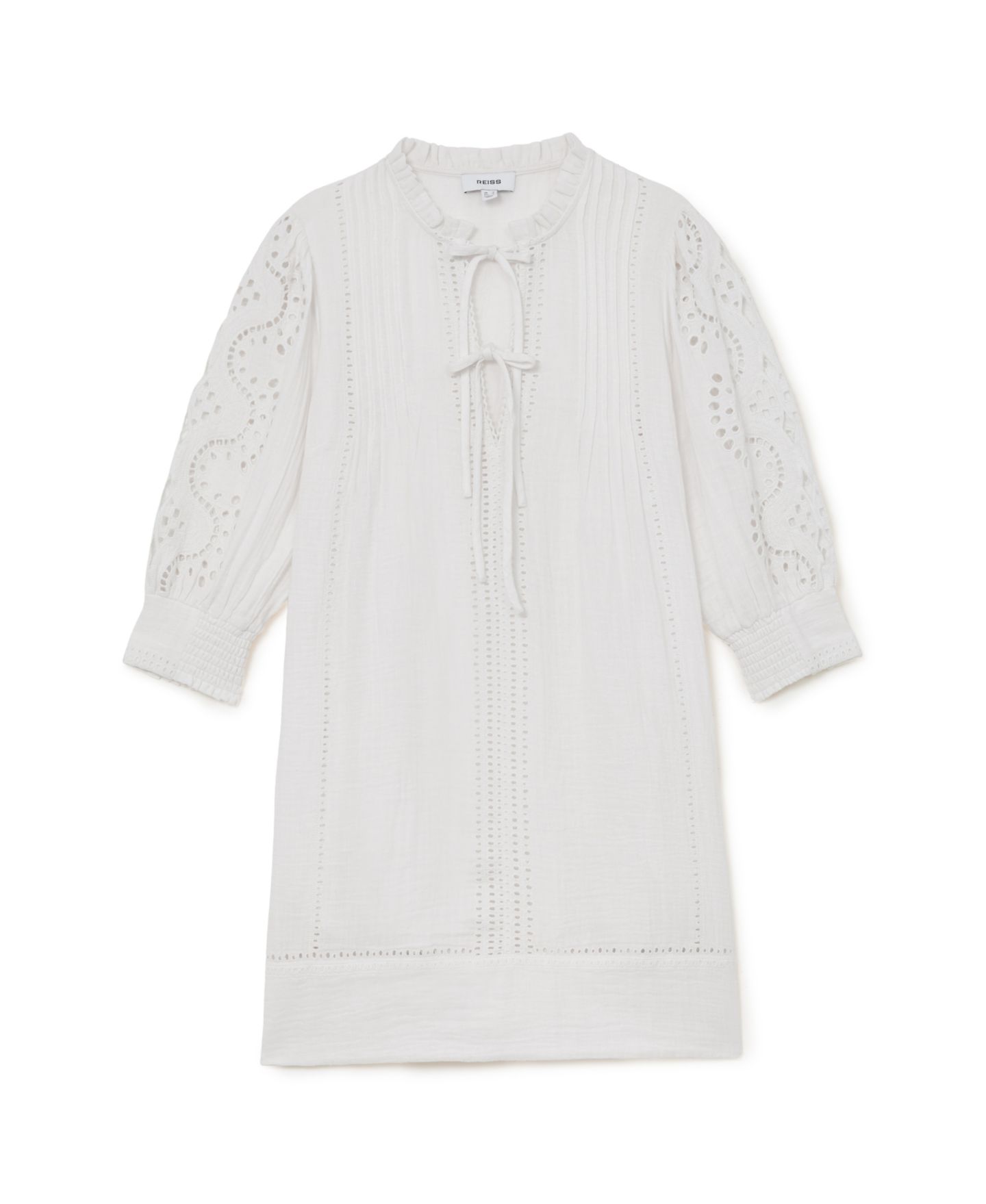 Женское платье REISS Cotton Cheesecloth Broderie Mini, цвет: Слоновая кость — фото 4