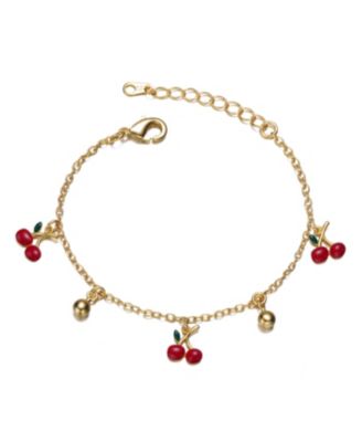 Modern 14K Gold Plated Enamel Dainty Cherry Charms Bracelet