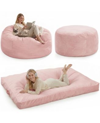 Round Bean Bag Chair Memory Foam Velvet Convertible Floor Sofa for Living Room Bedroom Comfy Reading Lounger