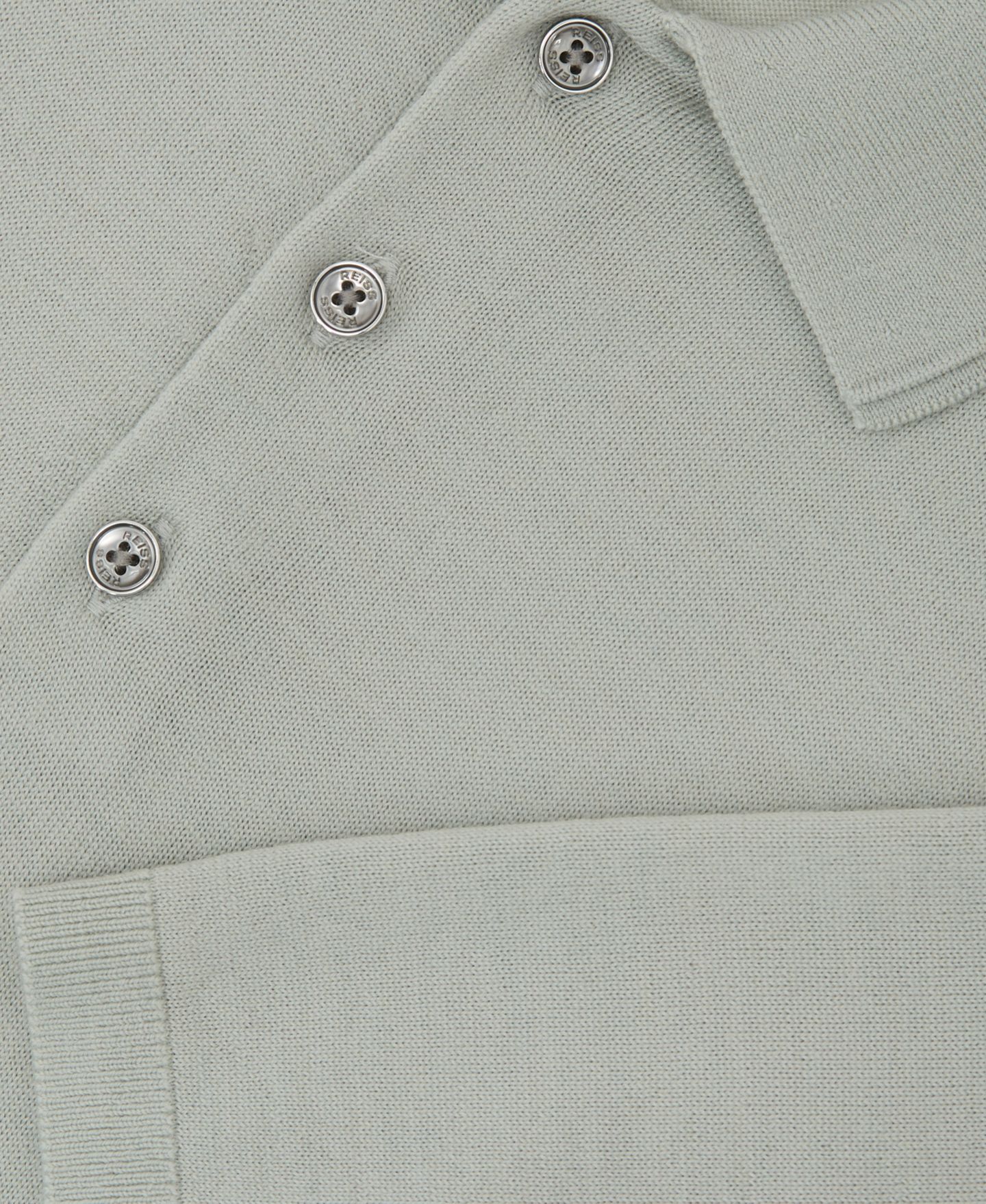 Мужское поло REISS Manor Half Button Merino Wool Polo Shirt, цвет: Шалфейный зелёный — фото 3