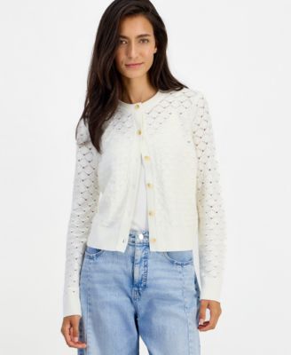 Women's Pointelle Crewneck Cardigan