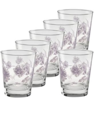 Lavender Botanical Floral Double Old Fashioned Glasses, Set of 6