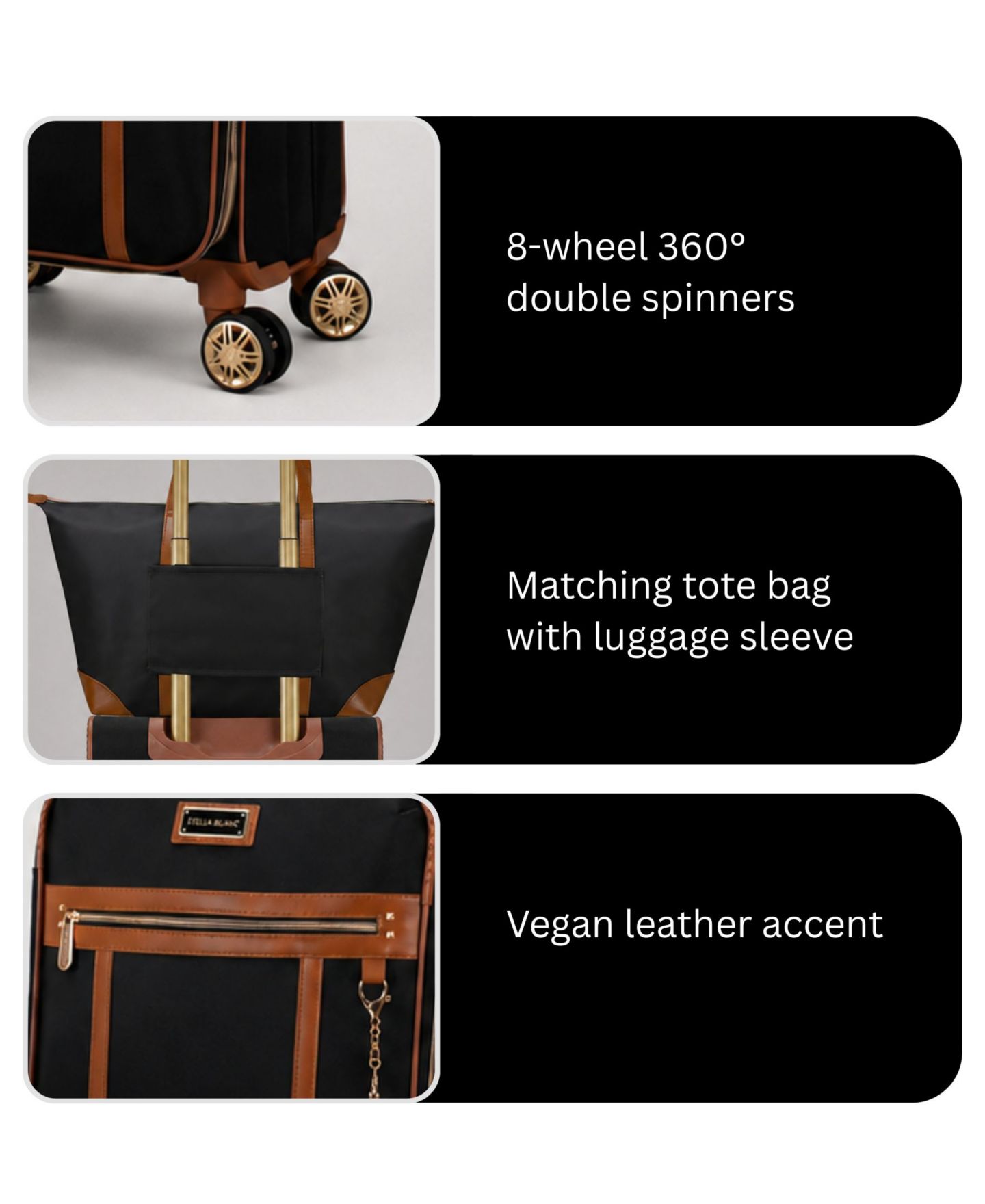 Сумки STELLA BLANC Luxe 2-Pc. Softside Expandable Carry-On and Tote Set, цвет: Чёрный — фото 3