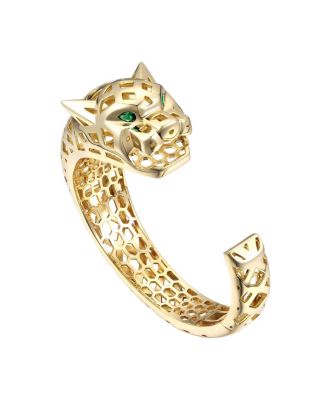 Unique 14K Gold Plated Jaguar CZ Open Cuff Bracelet