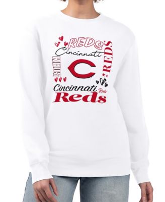 Women's White Cincinnati Reds Collage Team Graphic Fleece Pullover Hoodie