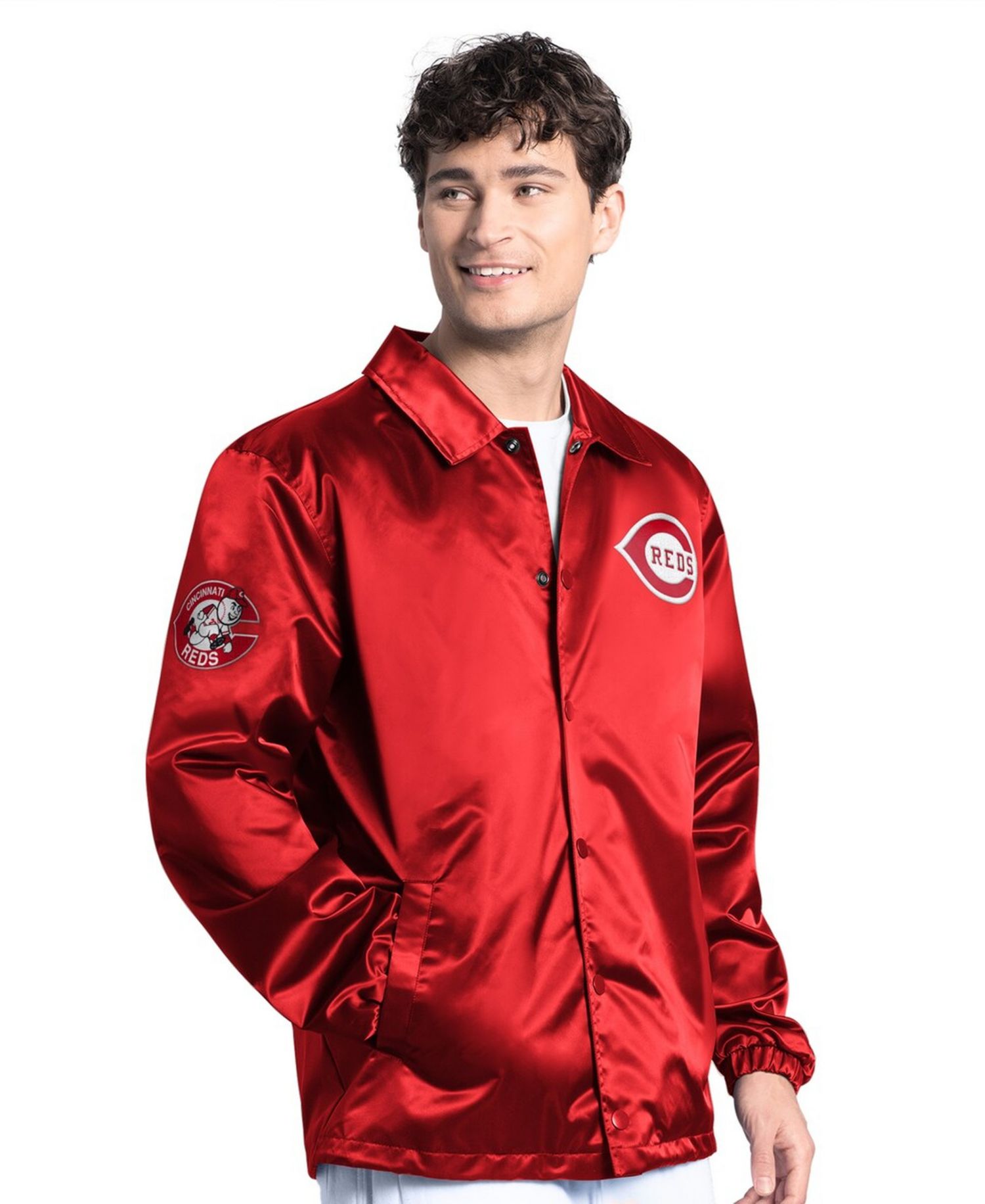 Men's Red Cincinnati Reds Cooperstown Collection Point Man Full-Snap Coaches Jacket