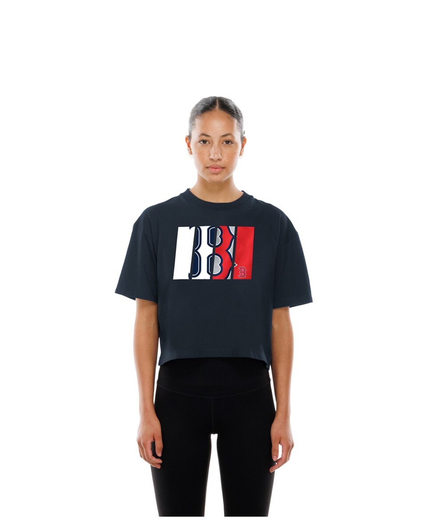 Women's Navy Boston Red Sox Boxy Foil Logo T-Shirt