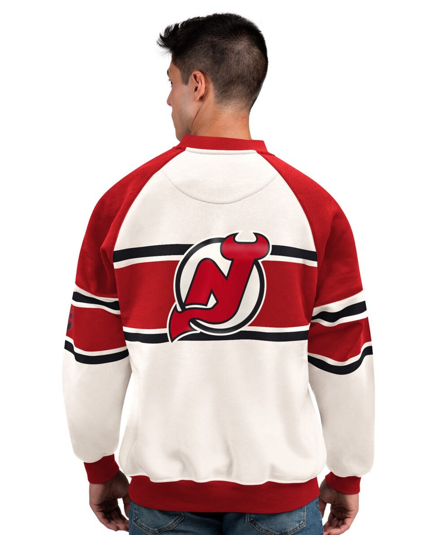 Men's White New Jersey Devils Defense Fleece Crewneck Sweatshirt