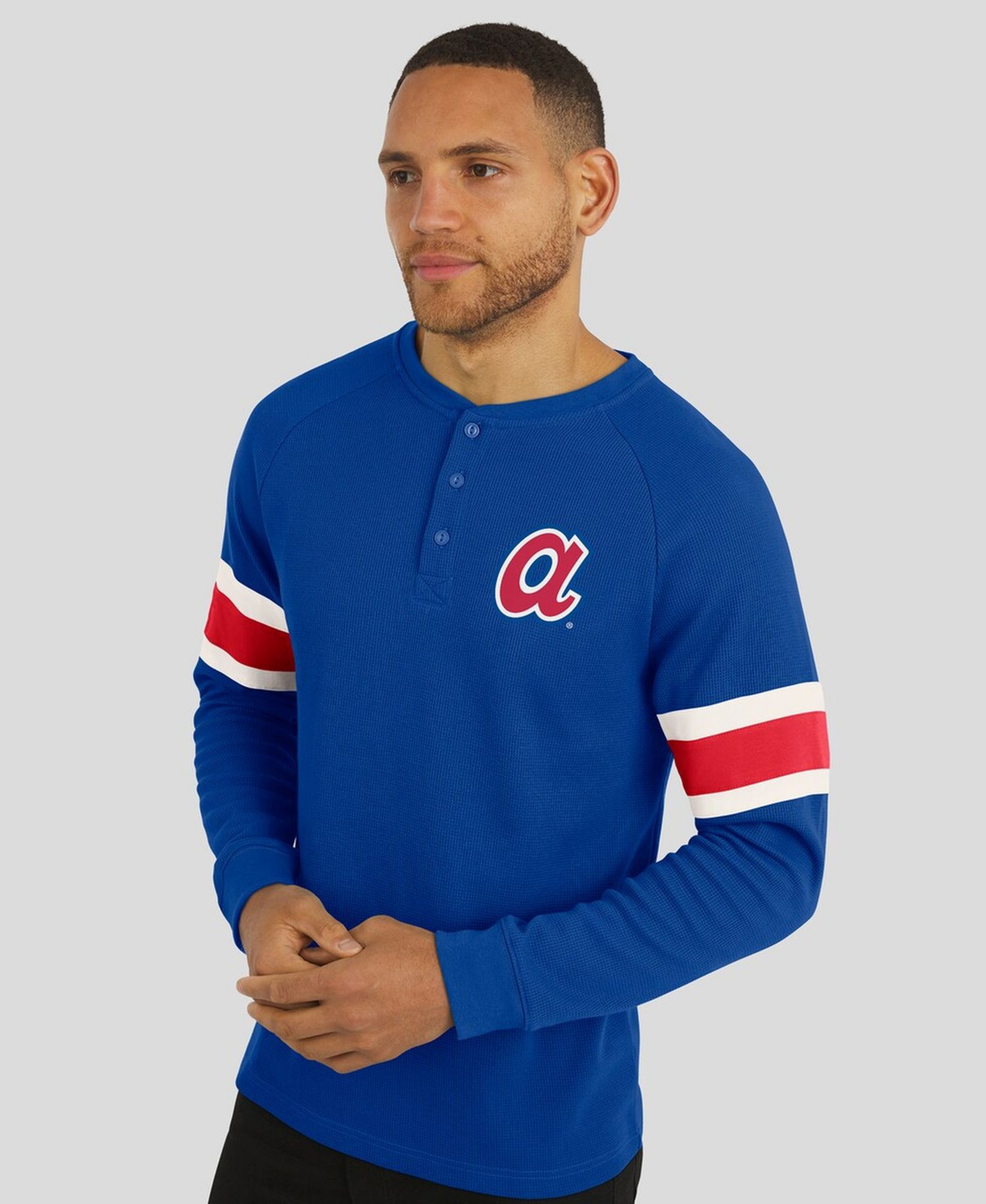 Darius Rucker Collection By Men's Royal Atlanta Braves Waffle-Knit Raglan Long Sleeve Henley T-Shirt