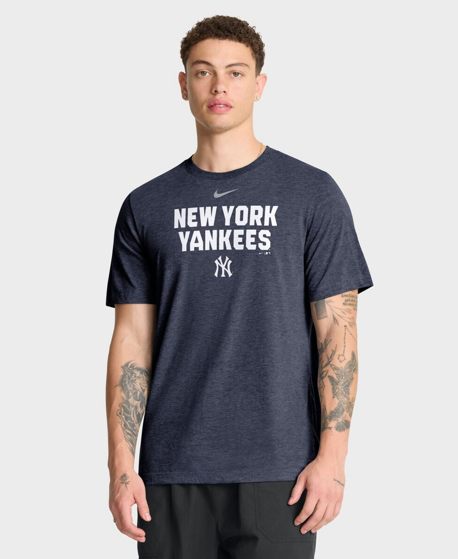 Men's Heather Navy New York Yankees Stacked Tri-Blend T-Shirt