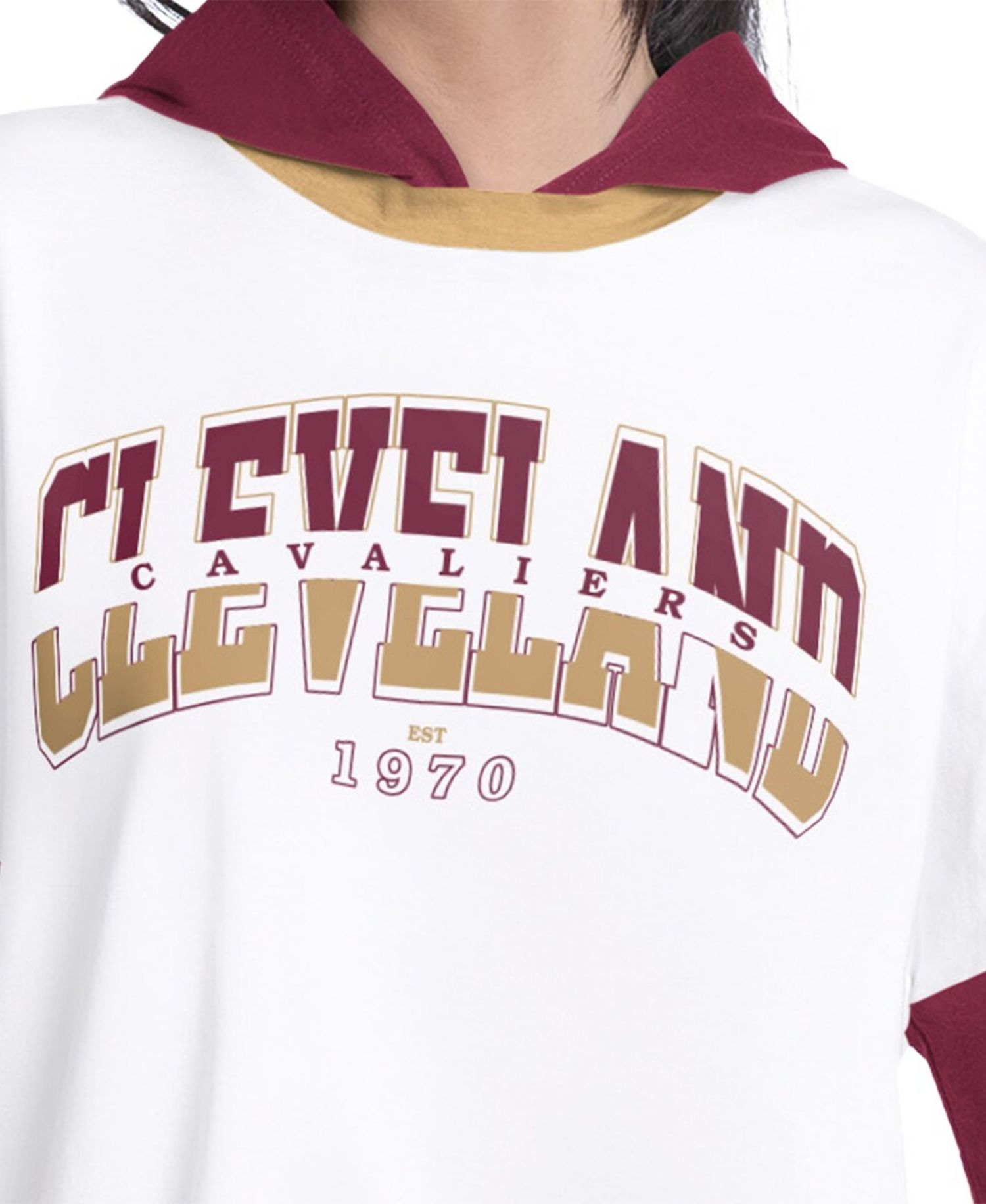 Women's White/Wine Cleveland Cavaliers Key Player Oversized Hooded Long Sleeve T-Shirt