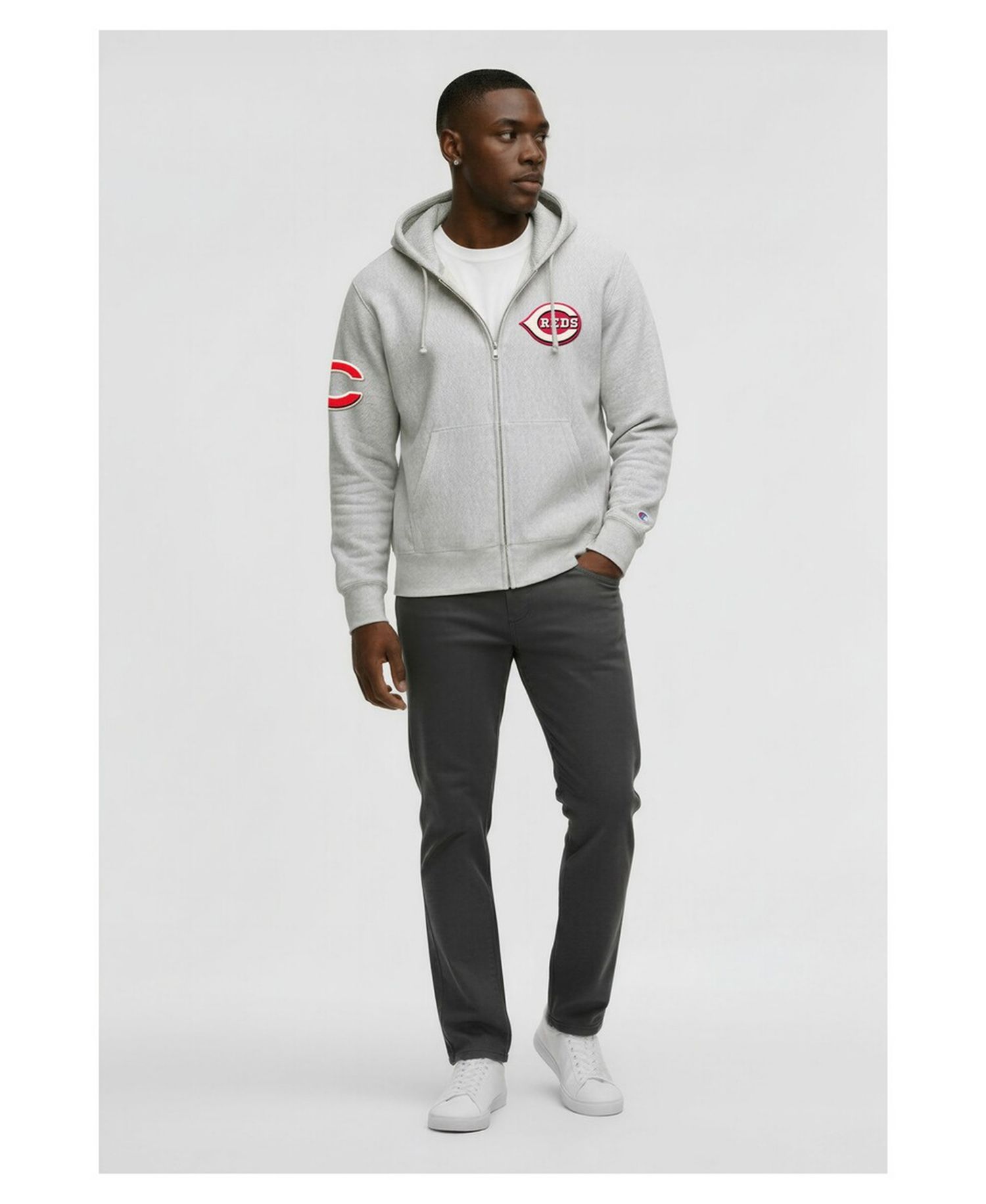 Men's Gray Cincinnati Reds Reverse Weave Chenille Full-Zip Hoodie