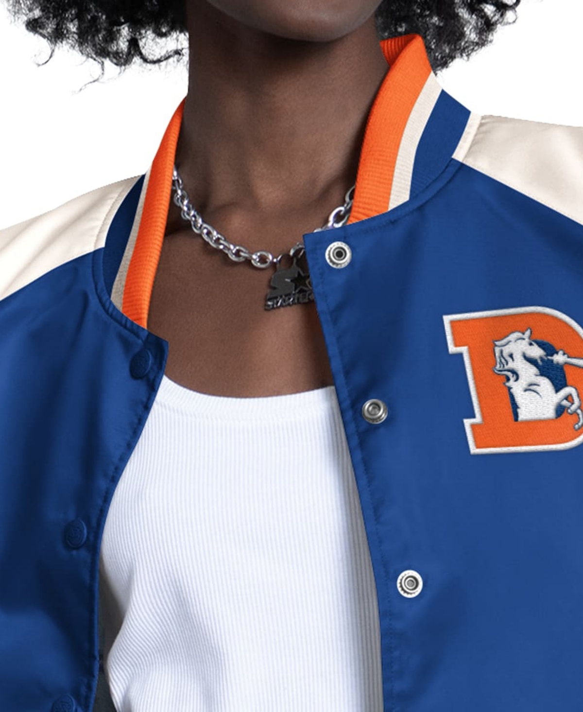 Starter Women's Blue/White Denver Broncos Raglan Blitz Full-Snap Varsity Jacket