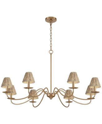 Marinec 42inch  Wide Soft Gold 8-Light Chandelier with Wicker Shades