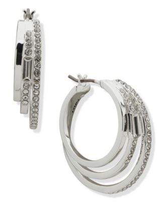 Dkny Silver-Tone Crystal Pave Double Hoop Earrings - Silver/Crystal