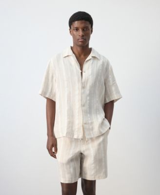 Men's Bowling Collar Striped Linen Shirt