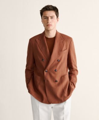 Men's Slim-Fit Double-Breasted Linen-Blend Blazer