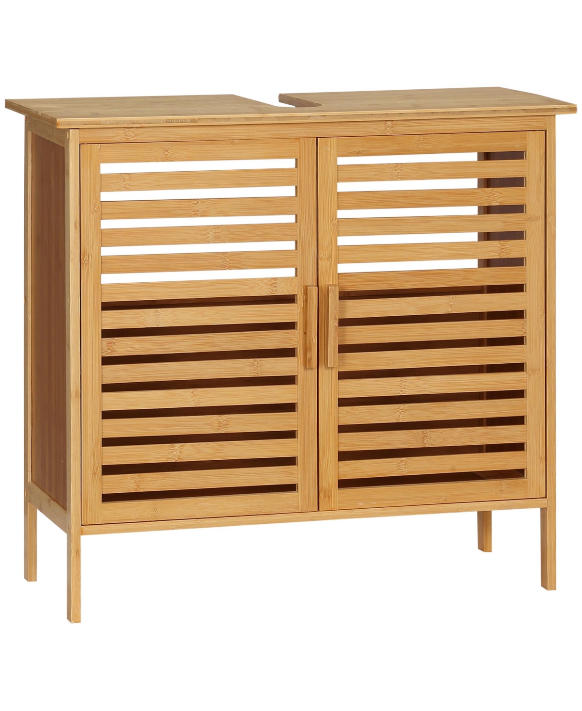 Busdays Bamboo Freestanding Bathroom Sink Cabinet Under Sink Cupboard Organizer with 2 Slatted Doors