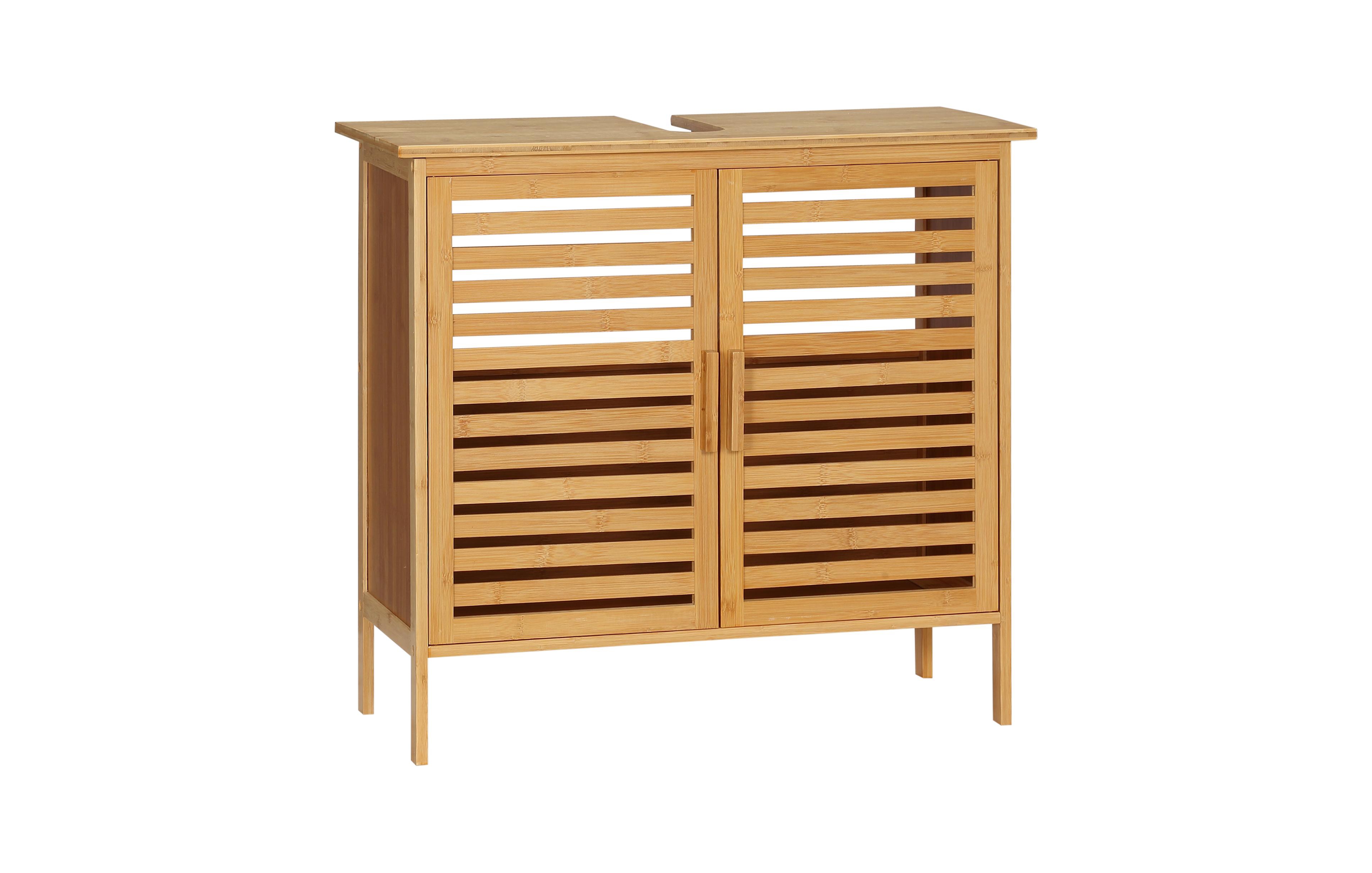 Busdays Bamboo Freestanding Bathroom Sink Cabinet Under Sink Cupboard Organizer with 2 Slatted Doors