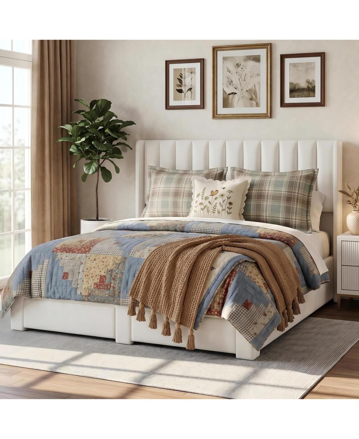 gaomon Upholstered Bed Frame with Storage Drawer, Heavy-Duty Steel Framework and Wooden Slats, Tufted Headboard, No Box Spring