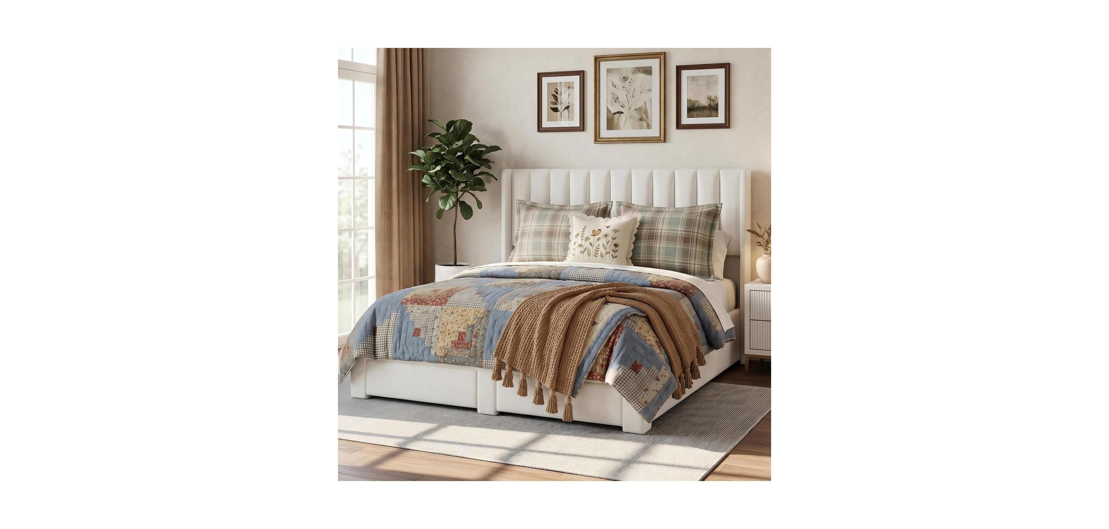 gaomon Upholstered Bed Frame with Storage Drawer, Heavy-Duty Steel Framework and Wooden Slats, Tufted Headboard