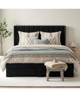 Upholstered Bed Frame with Storage Drawer, Heavy-Duty Steel Framework and Wooden Slats, Tufted Headboard, No Box Spring