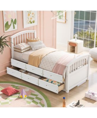 Twin Size Platform Bed with 6 Drawers, Solid Pinewood Storage Bed Frame, for Kids and Teens