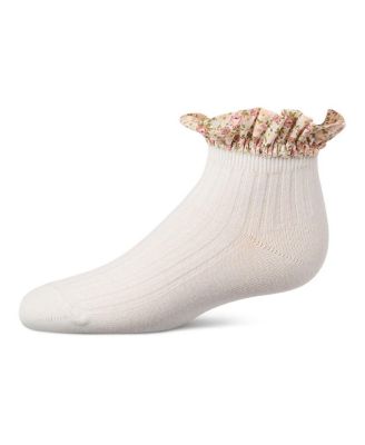 Baby Girls 3 to 12 Months Ribbed Cotton-Rich Floral Ruffle-Trimmed Ankle Sock