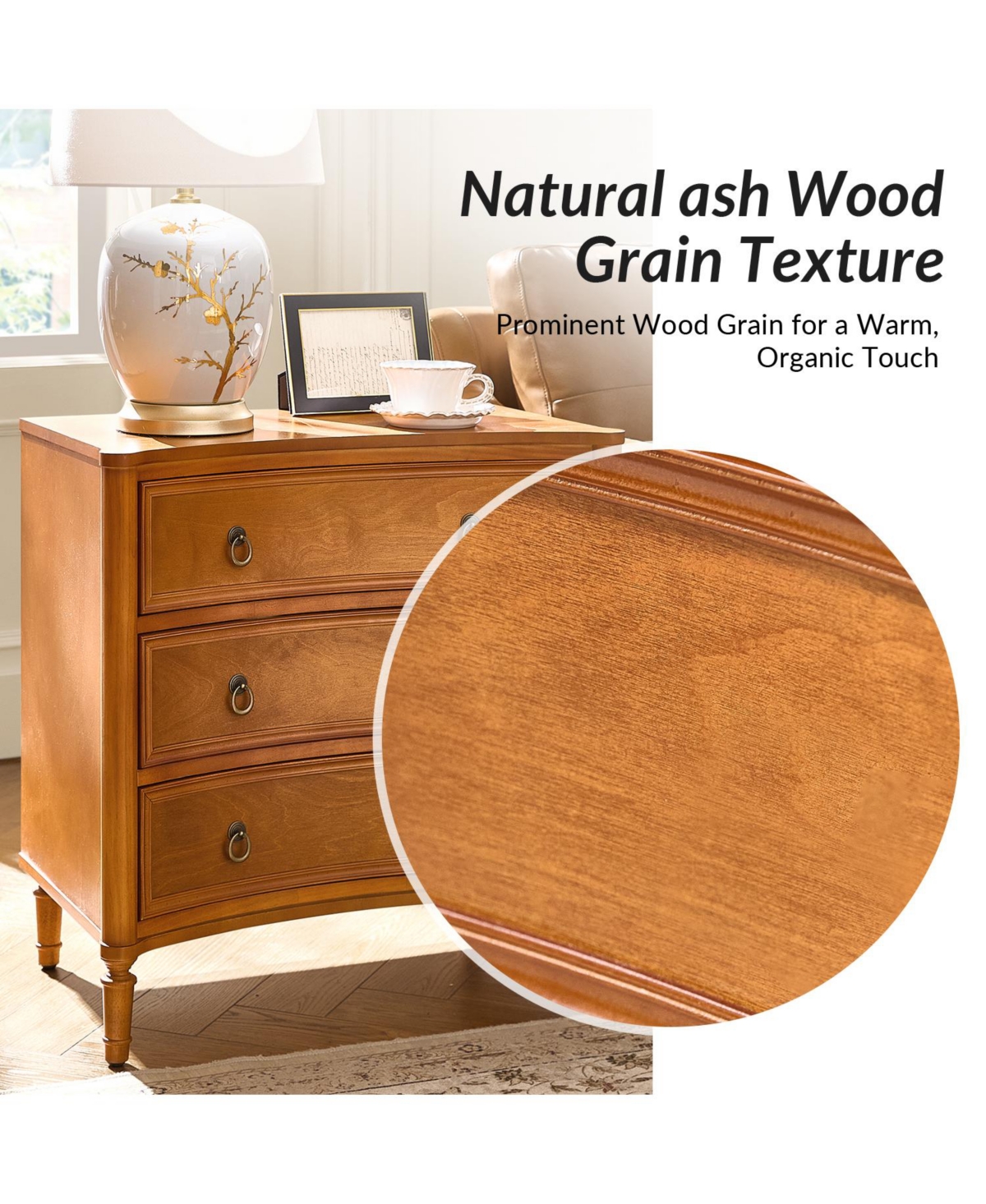 Hulala Home Laurencia 26"W 3-Drawer Curved Silhouette End Table with Built-in Charging Station