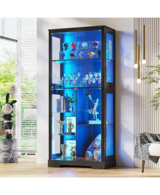 71 Inch Tall Display Curio Cabinet with Glass Doors and 3 Color Lights