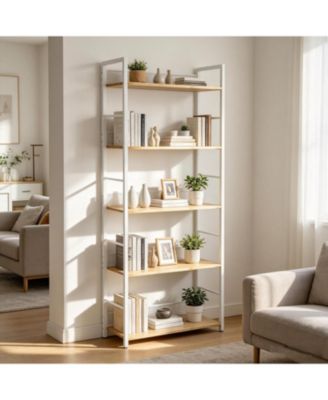 5 Tier Bookshelf with Metal Frame and Wood Shelves, Tall Industrial Bookcase Storage Rack for Bedroom Living Room Home Office