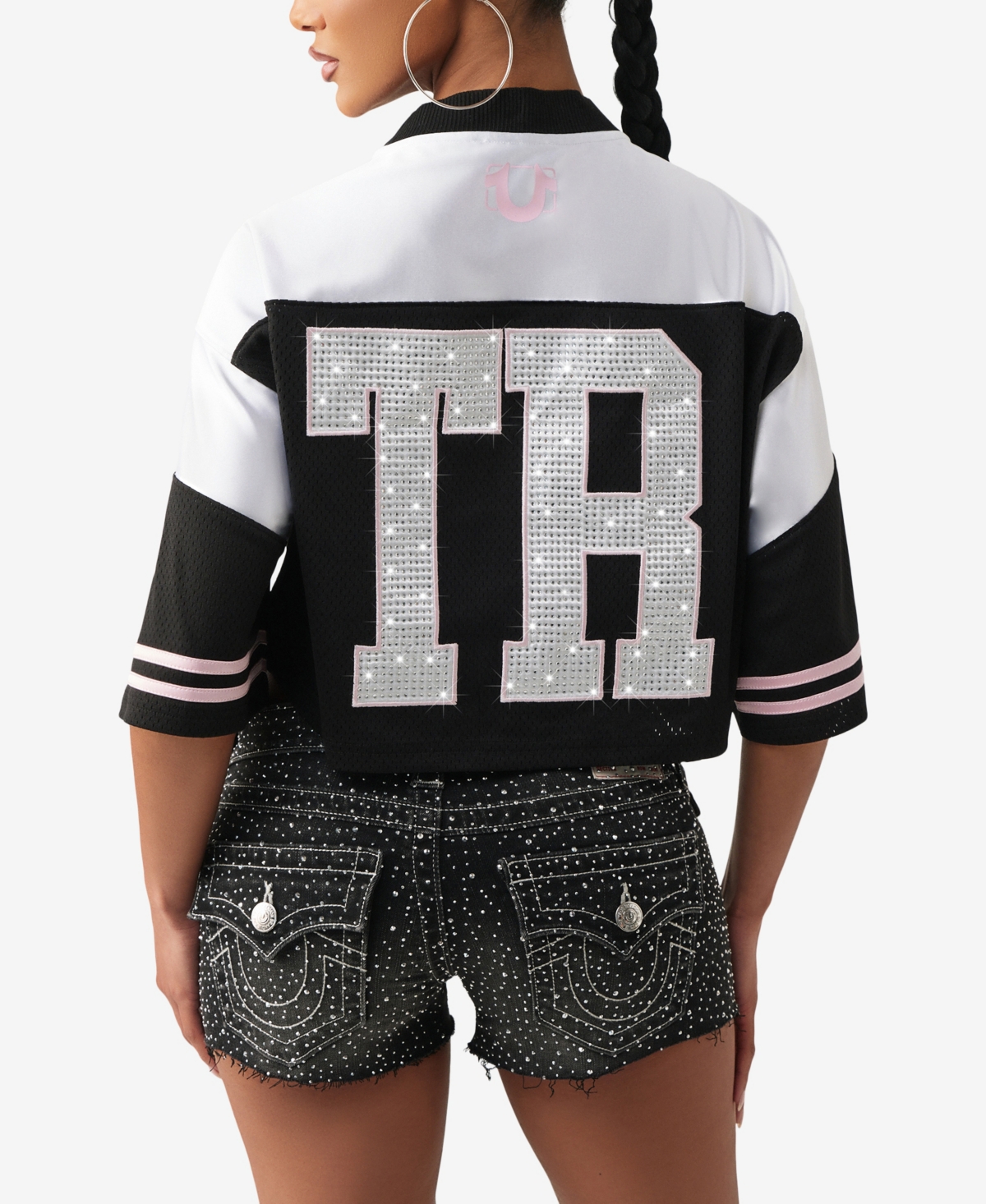 True Religion Women's Crystal Sporty Jersey Shirt