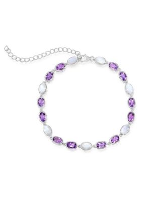Sterling Silver Oval MOP and Amethyst Gem Bracelet