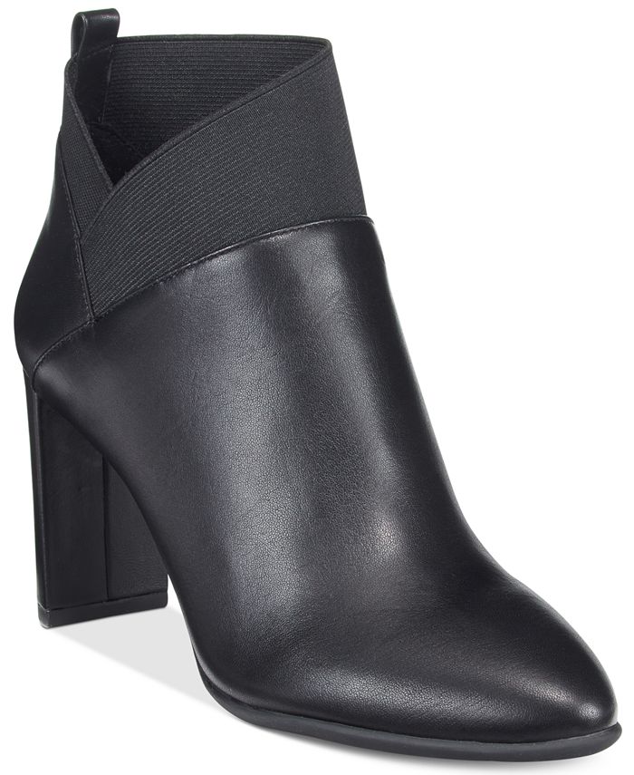 black pointed toe block heel ankle boots