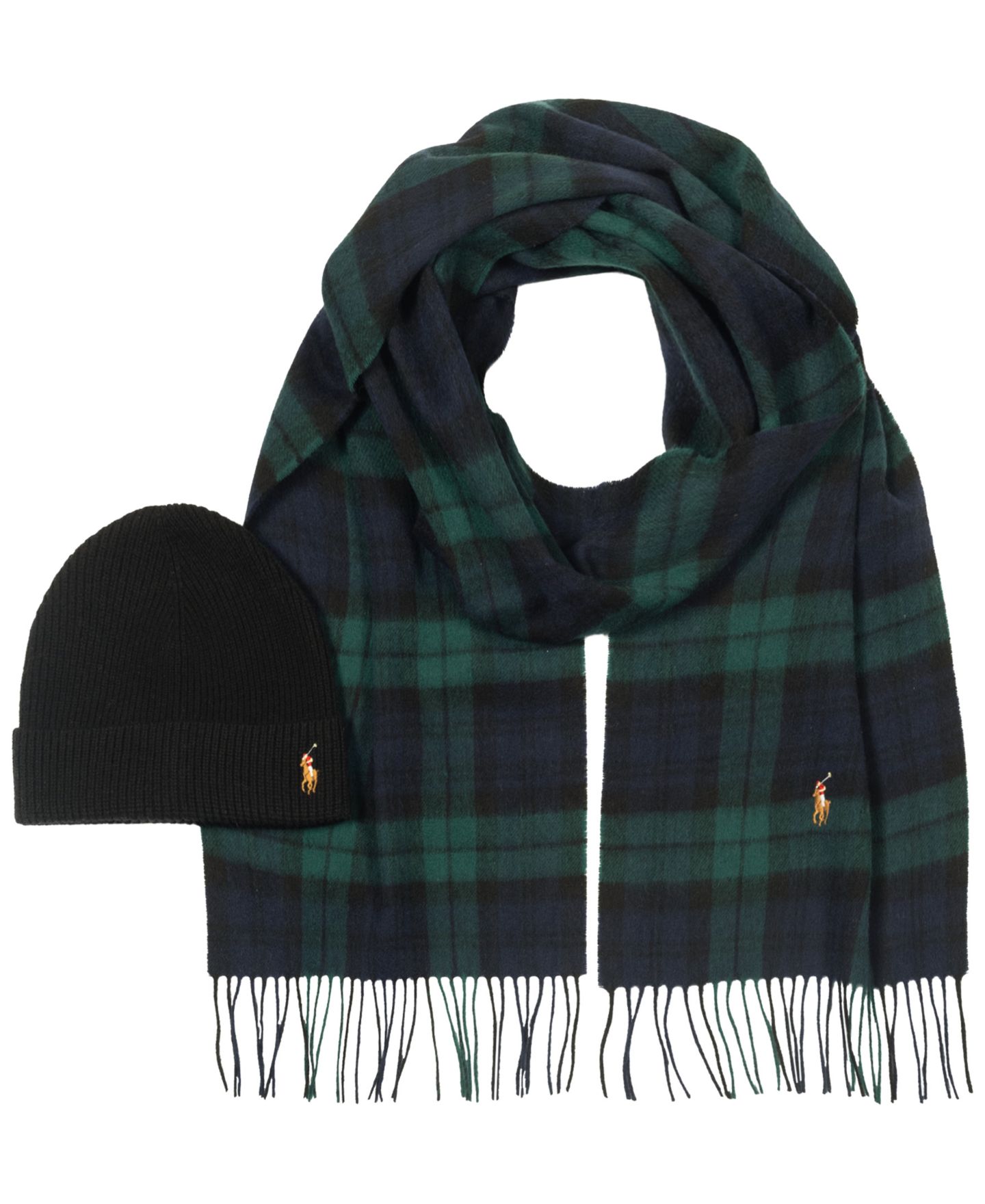 Мужские комплекты Polo Ralph Lauren Holiday Plaid Scarf and Beanie, 2-Pack Set, цвет: Blackwatch — фото 2