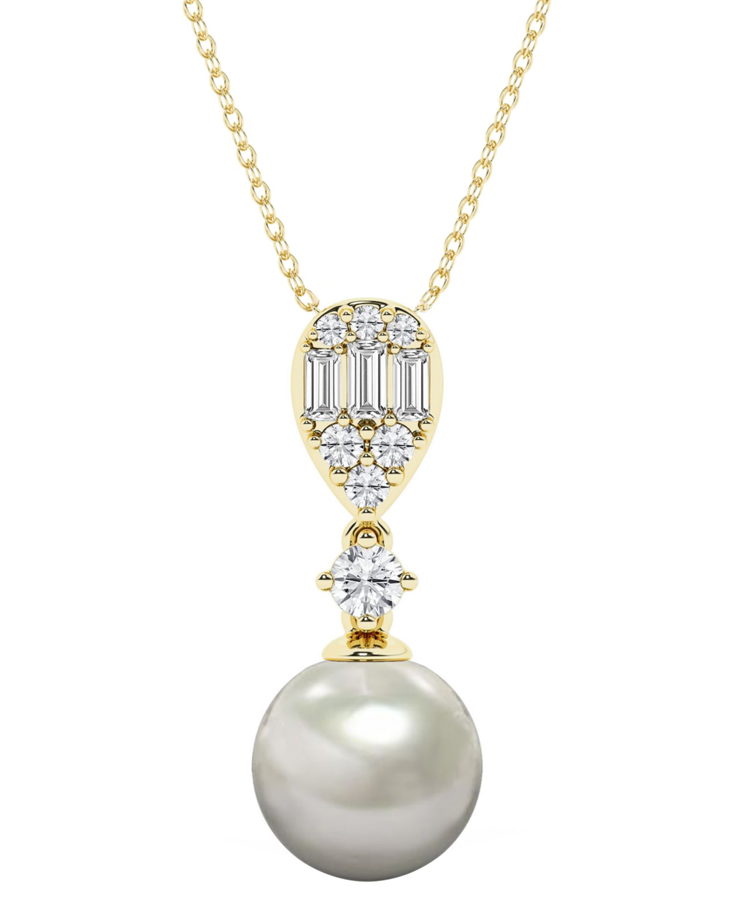 Cultured Freshwater Pearl (8-9mm) & Diamond Pendant Necklace in 14k Yellow Gold
