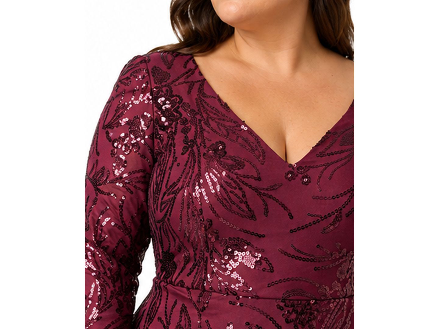 Женские платья Adrianna Papell Plus Size V-Neck Column Gown, цвет: Глубокий винный — фото 2