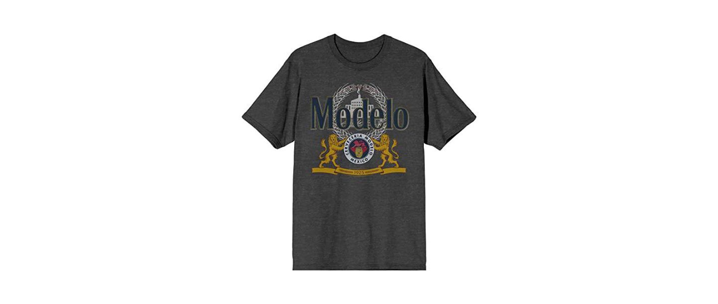 Мужская футболка Modelo Beer Logo Crest Charcoal Heather Graphic Tee-Small, цвет: Угольный — фото 6