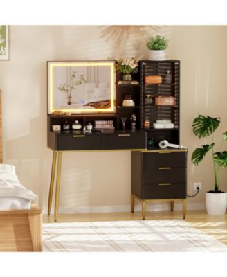 Vanity Set - 30 Inch with LED Mirror (3 Light Modes), Built-in Power Outlet/USB Strip, Storage (Drawers, Cabinet, Adjustable Shelves