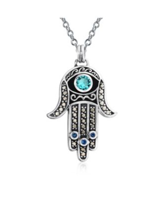 Spiritual Talisman Evil Hamsa Hand Pendant Necklace and CZ .925 Sterling Silver