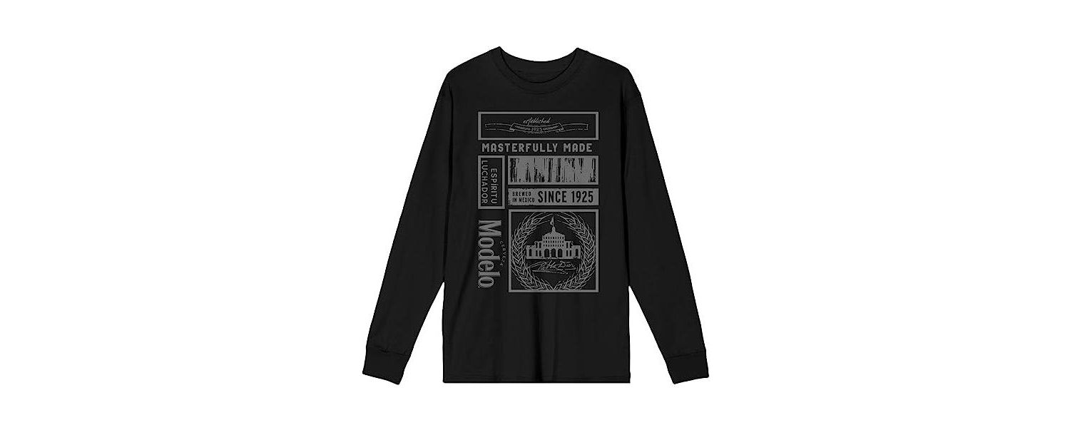 Men's Masterfully Made Label Collage Crew Neck Long Sleeve Black Adult Tee-Large