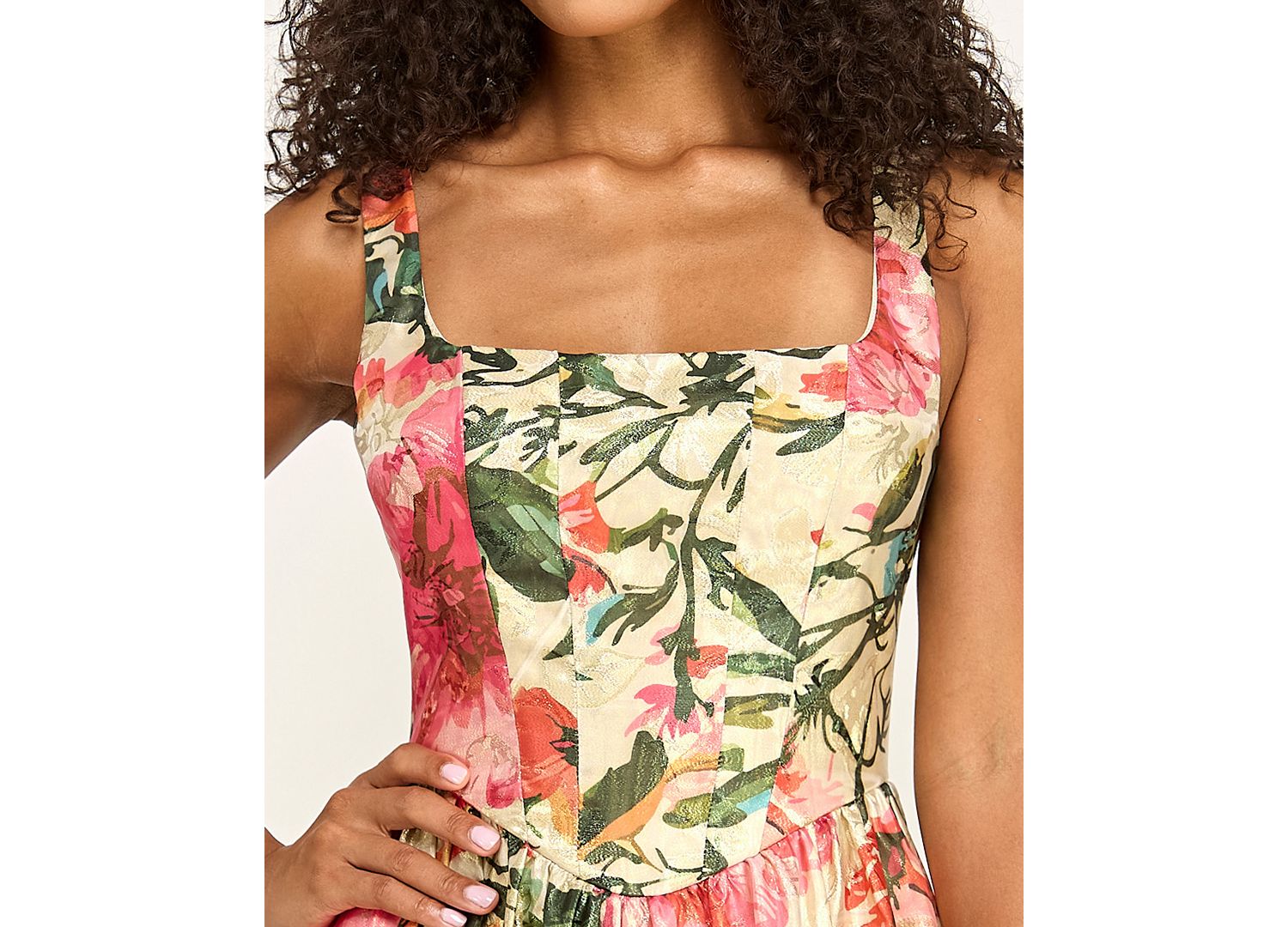 Juniors' Printed Jacquard Square Neck Corset Drop-Waist Dress