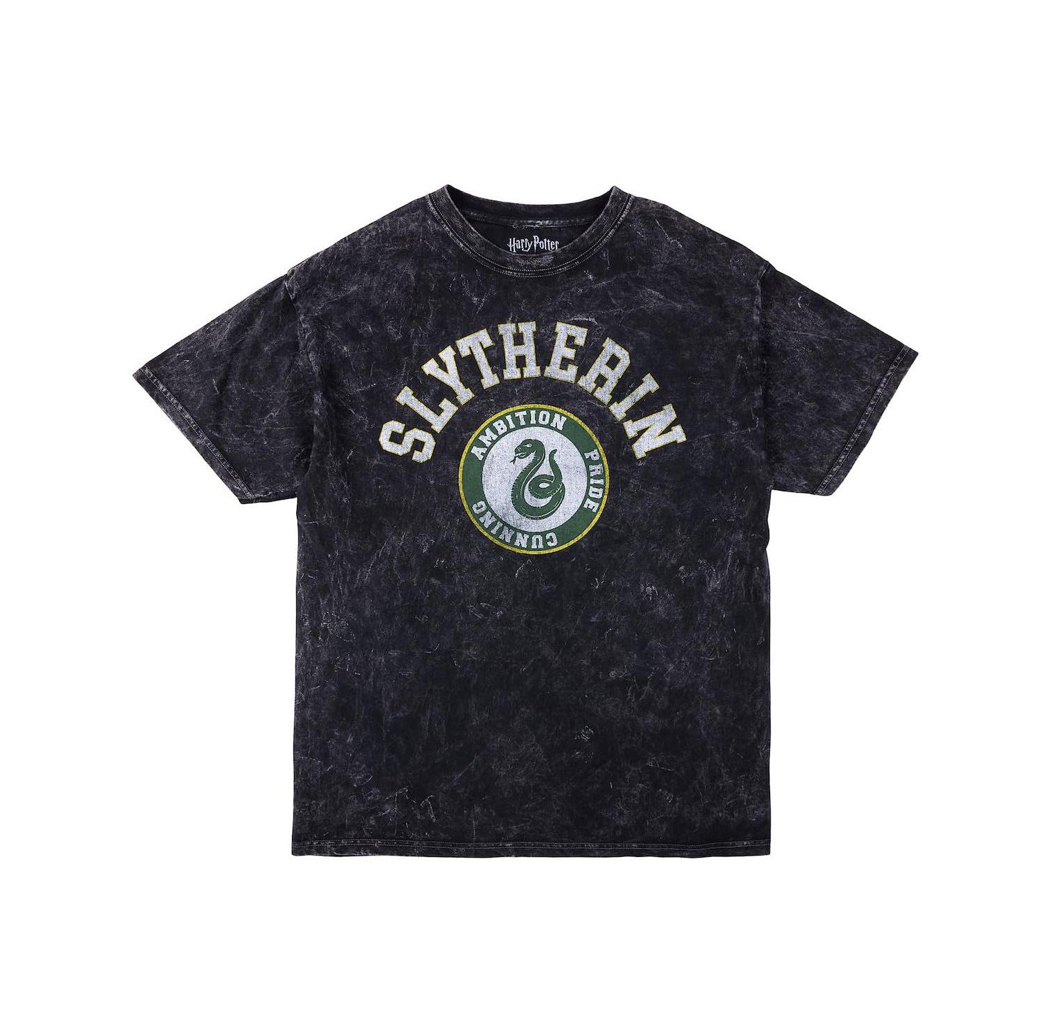 Men's Slytherin Varsity Black Vintage Mineral Wash Crew Neck Short Sleeve T-shirt-XXL