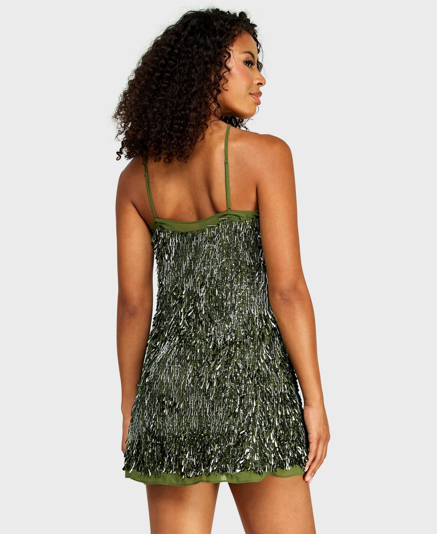 Juniors' Halter Neck Novelty Paillette Sequin Dress