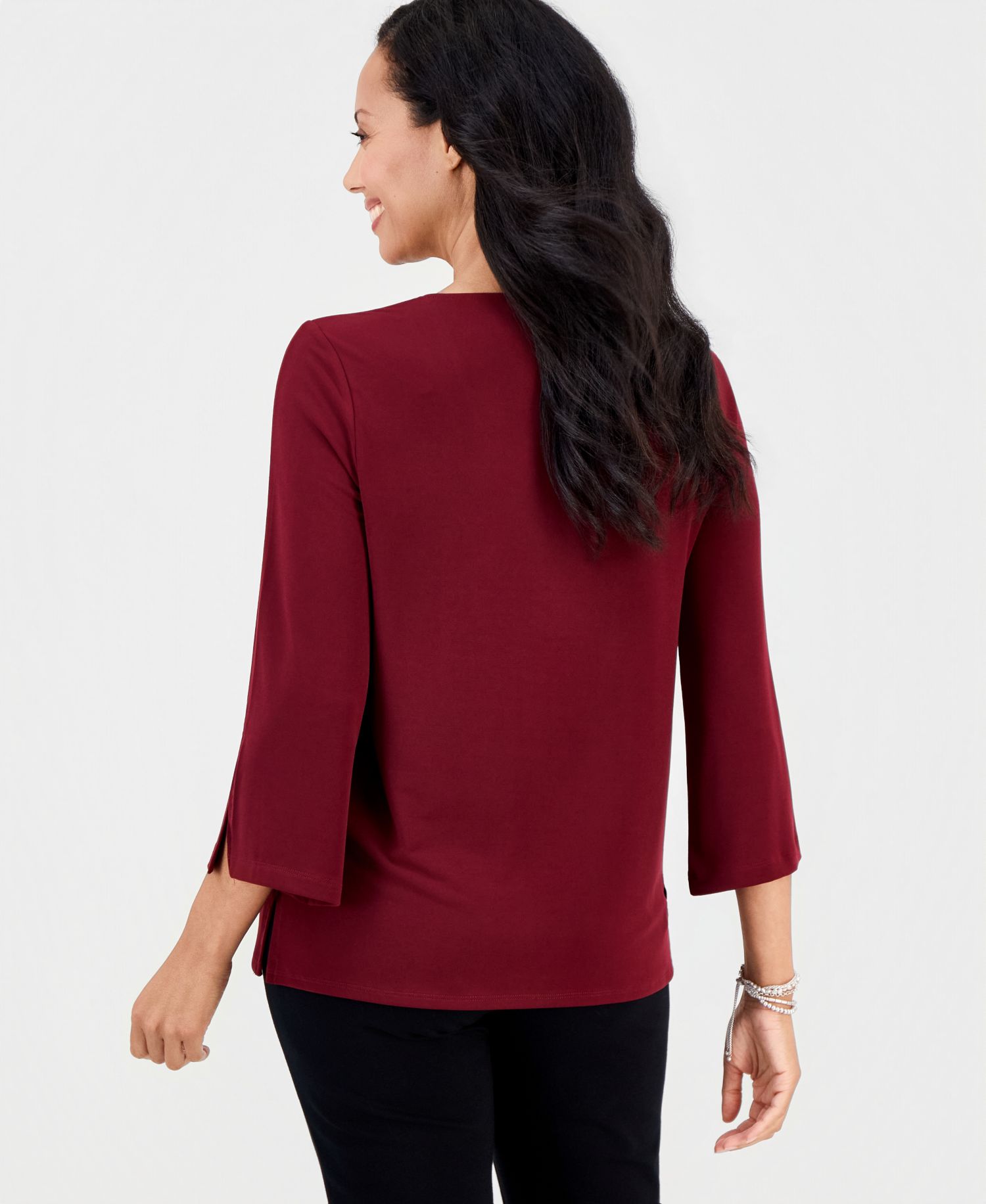 Women's Printed 3/4-Sleeve Zip-Front Top