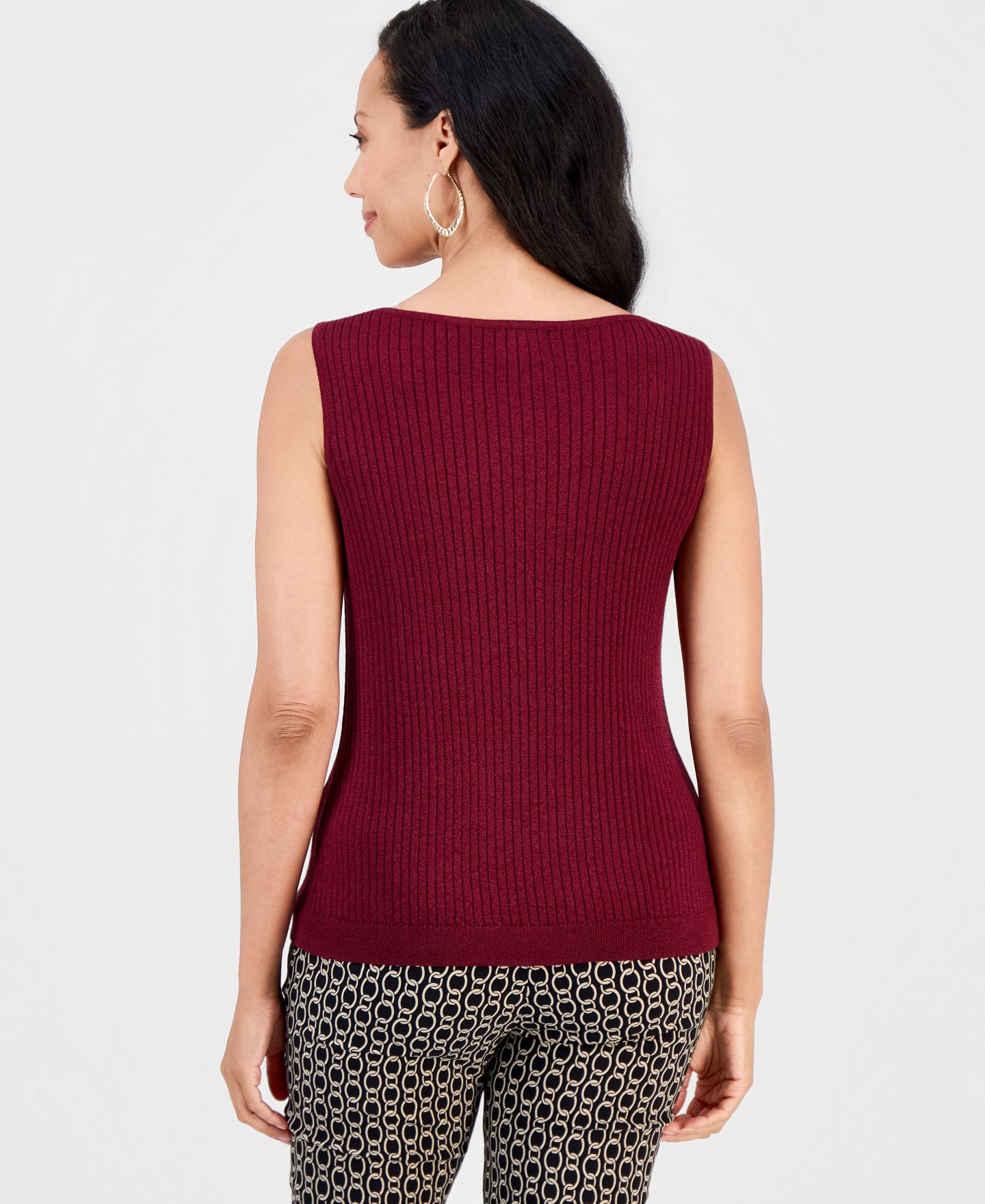 Женский свитер JM Collection Sparkle Pointelle Sweater Tank Top, цвет: Вишнёвый — фото 4
